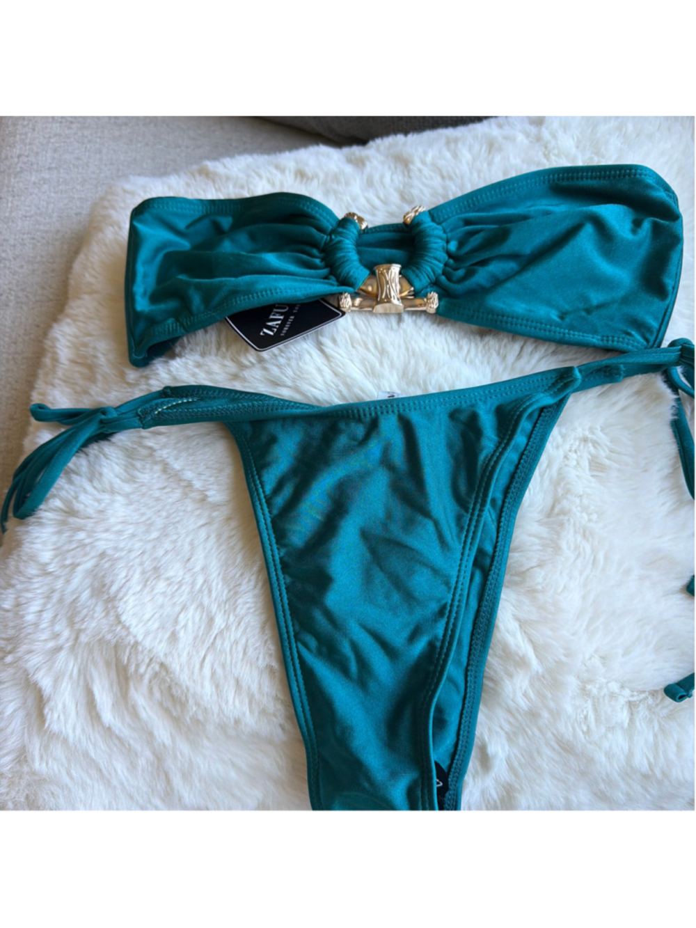 Women's Zaful Teal Bikini Set Size 6 Gold Hardware